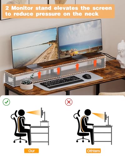 L Shaped Computer Desk with FiIe Drawers, 67" Reversible Computer Desk, Home Office Desk with Power Outlets
