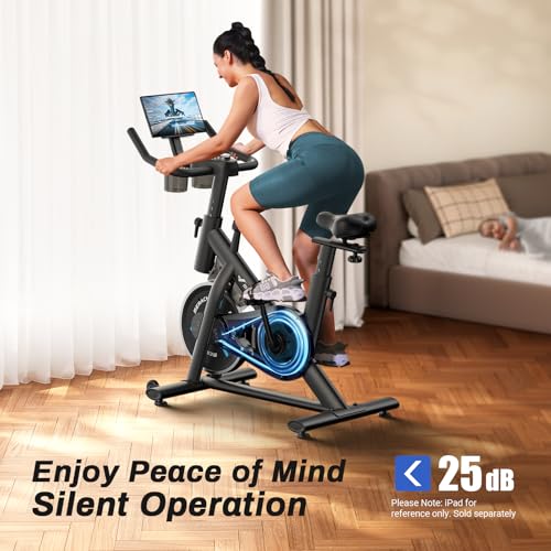 MERACH Exercise Bike, Brake Pad Stationary Bike with Exclusive App, Low Noise Indoor Cycling Bike with 300lbs Weight Capacity