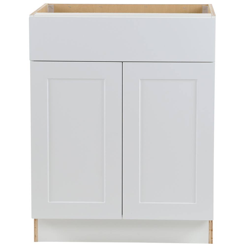 Hampton Bay Cambridge Shaker Assembled 27 in. x 34.5 in. x 24 in. Plywood Base Cabinet w/ Soft Close Full Extension Drawer in Wh