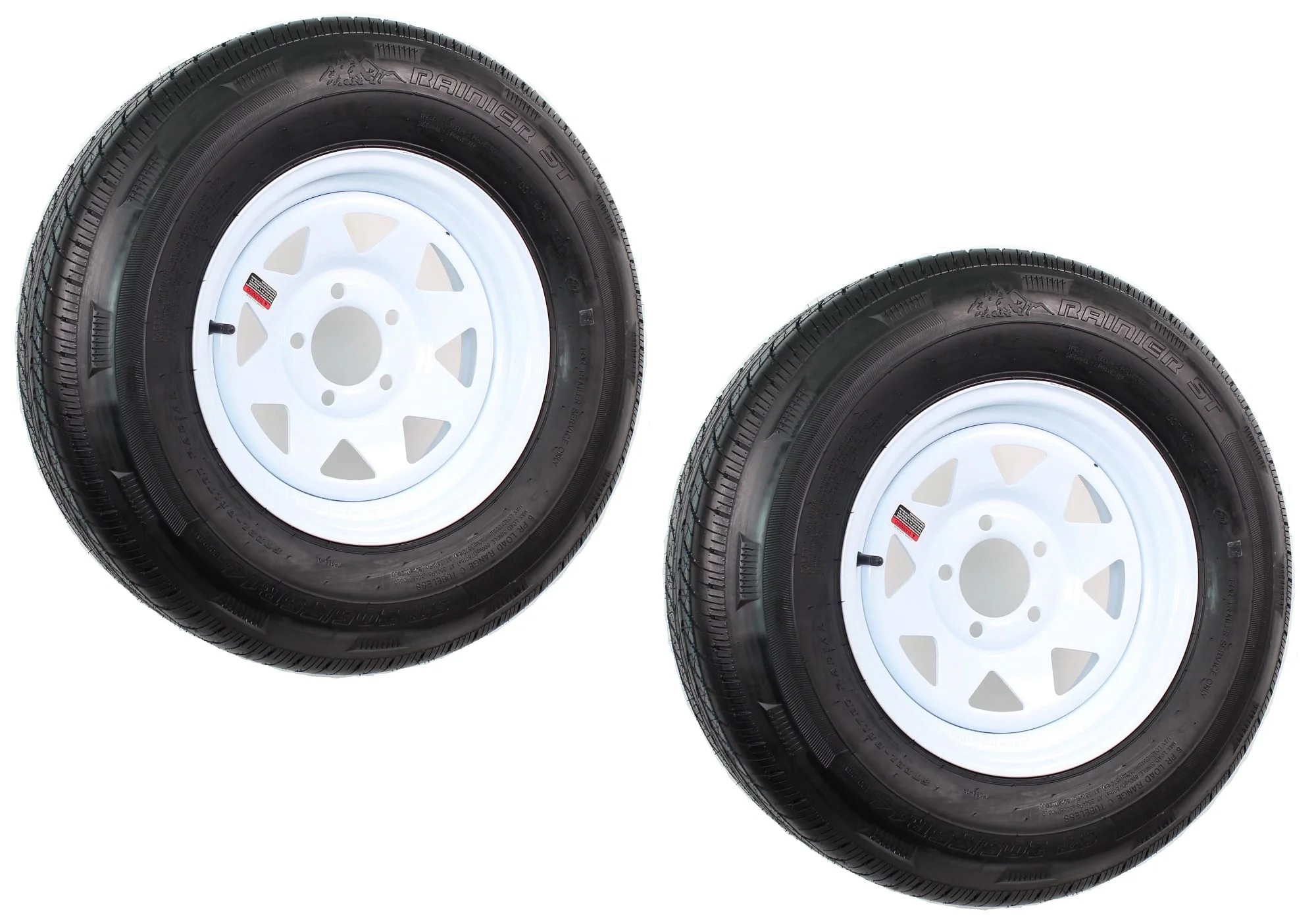 2-Pack Radial Trailer Tire On Rim ST205/75R14 LRD 14 5 Lug Spoke Wheel White