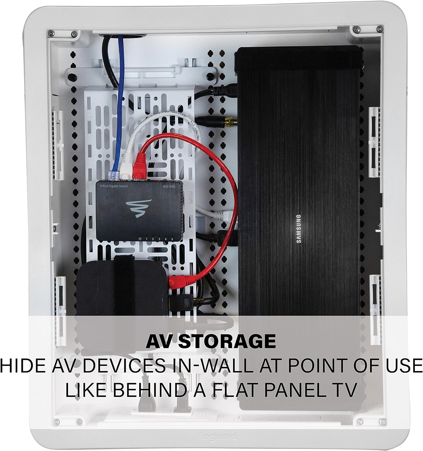 Legrand - OnQ Cable Management, Structured Media Enclosure, in-Wall Enclosure, TV Home Theater Box, Recessed Storage Box, Dual Purpose, 17 Inches