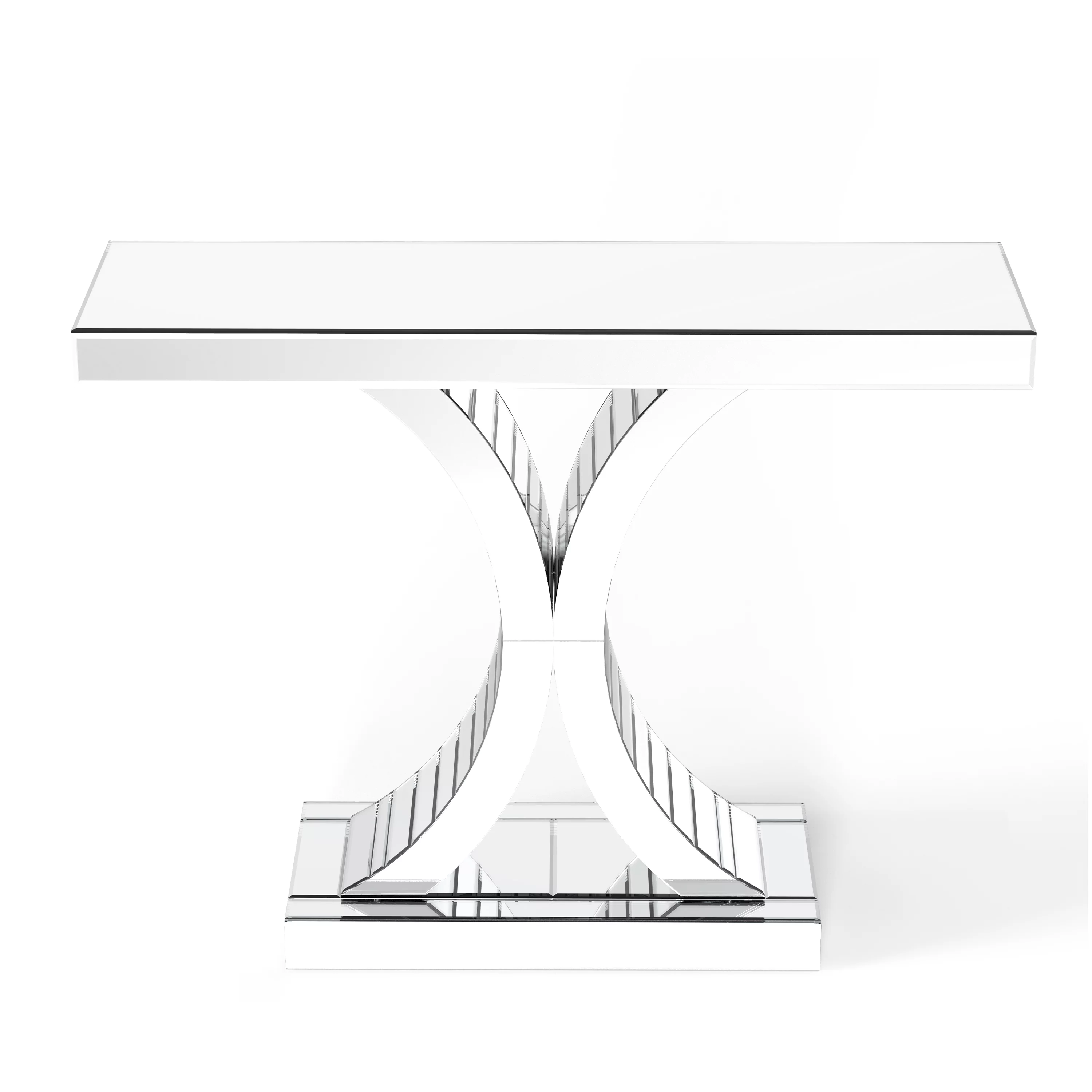 Modern Mirrored Console Table Glass Accent Table X-Cross Sofa Table Entryway Table for Hallway Living Room Bedroom