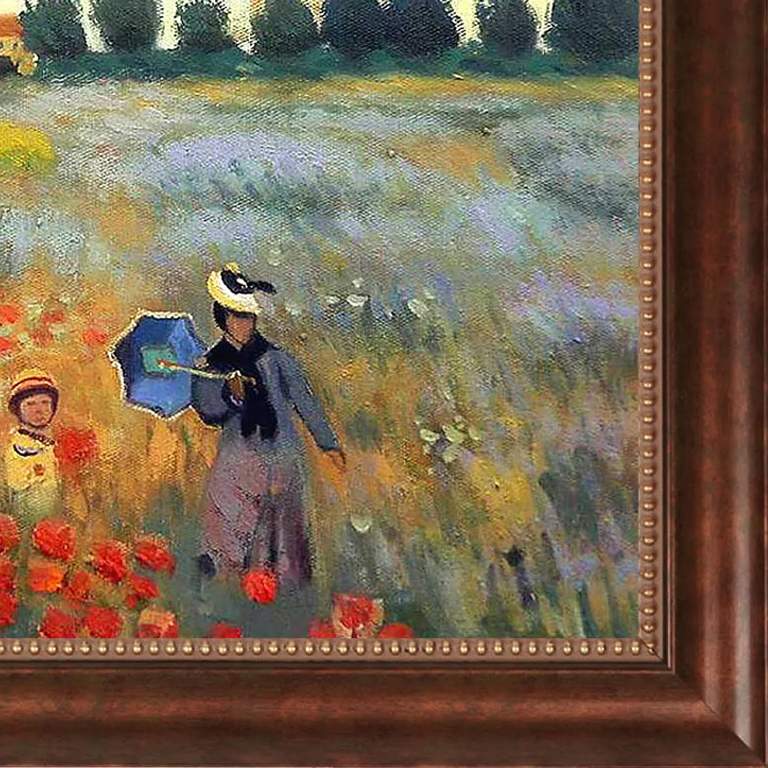La Pastiche Claude Monet &Poppy Field in Argenteuil& Hand Painted Framed Oil Reproduction on Canvas