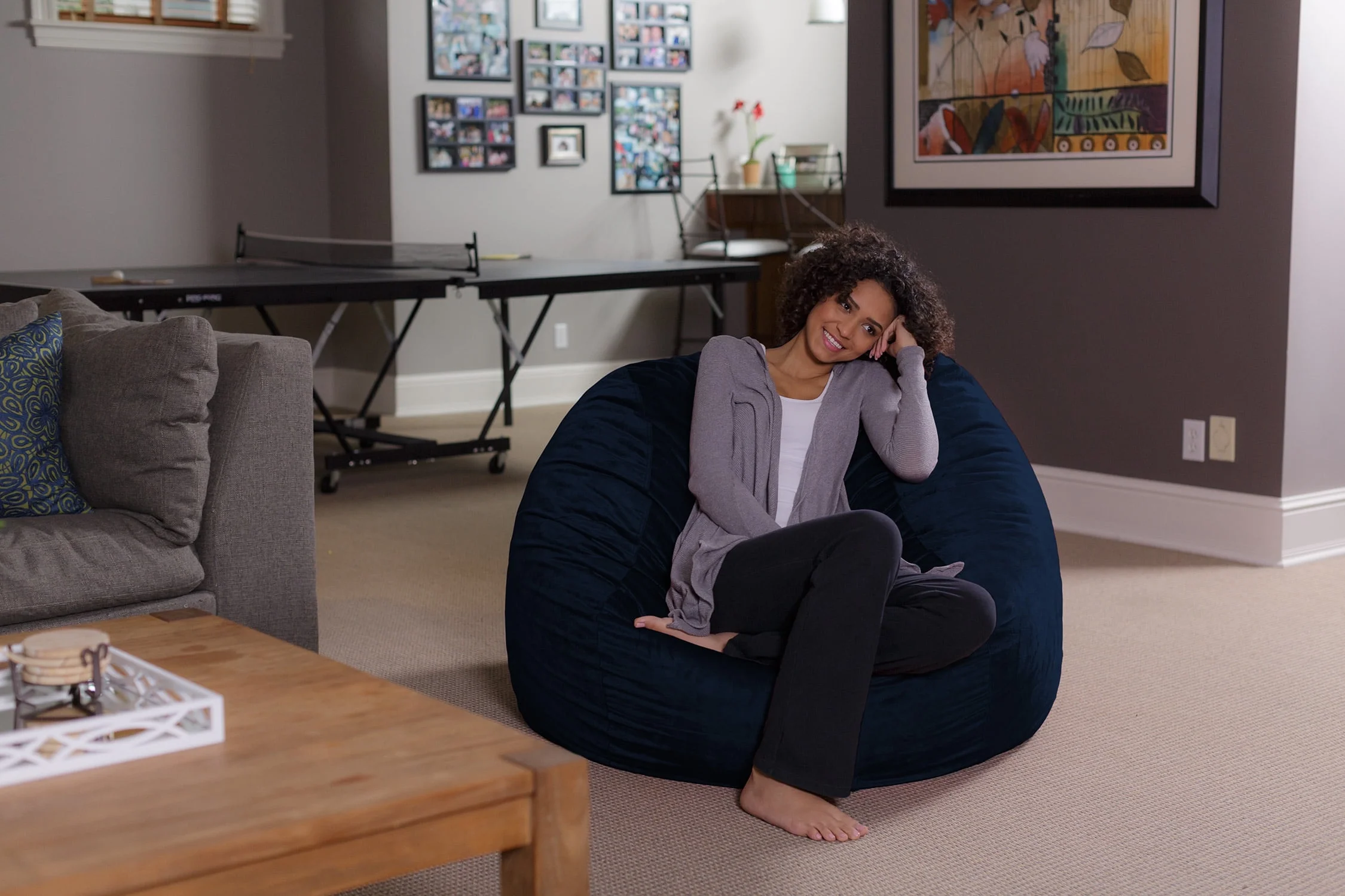 Sofa Sack Bean Bag Chair, Memory Foam Lounger with Microsuede Cover, Kids, Adults, 4 ft, Navy