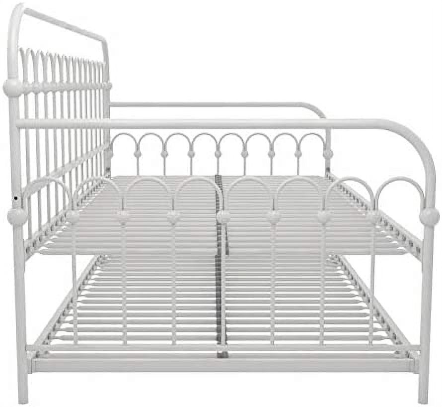 Bright Pop Twin Metal Daybed and Trundle, Stylish & Multifunctional, Built-in Casters, White