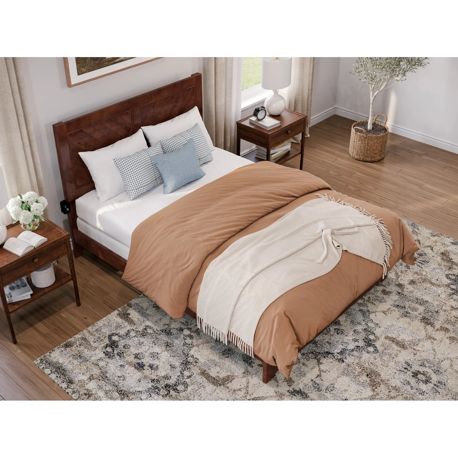 AFI Canyon Walnut Solid Wood Foundation Bed Frame with Matching Footboard, Full