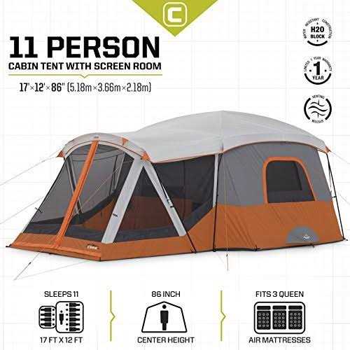 Core Equipment 11 Person Cabin Tent with Screen Room - Sports Supplies Online Store