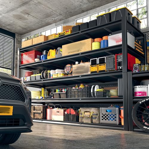 REIBII 60" W Garage Shelving 3000LBS Garage Shelving Heavy Duty Storage Shelves, 5 Tier Metal Shelves, Adjustable Industrial Shelf for Warehouse