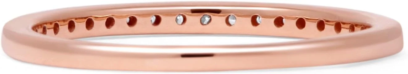 14K Rose Gold Half Eternity Band 0.12ct Natural Diamond Aquamarine, Size 10.25