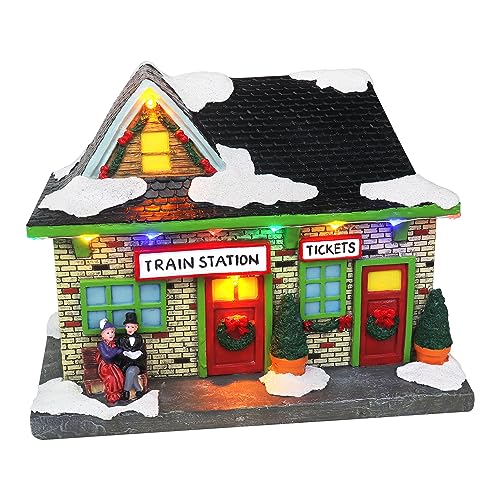 Christmas Village Sledding Down Hill - Lighted Musical Snow Village with 8 Animated Kids Going Down The Mountain