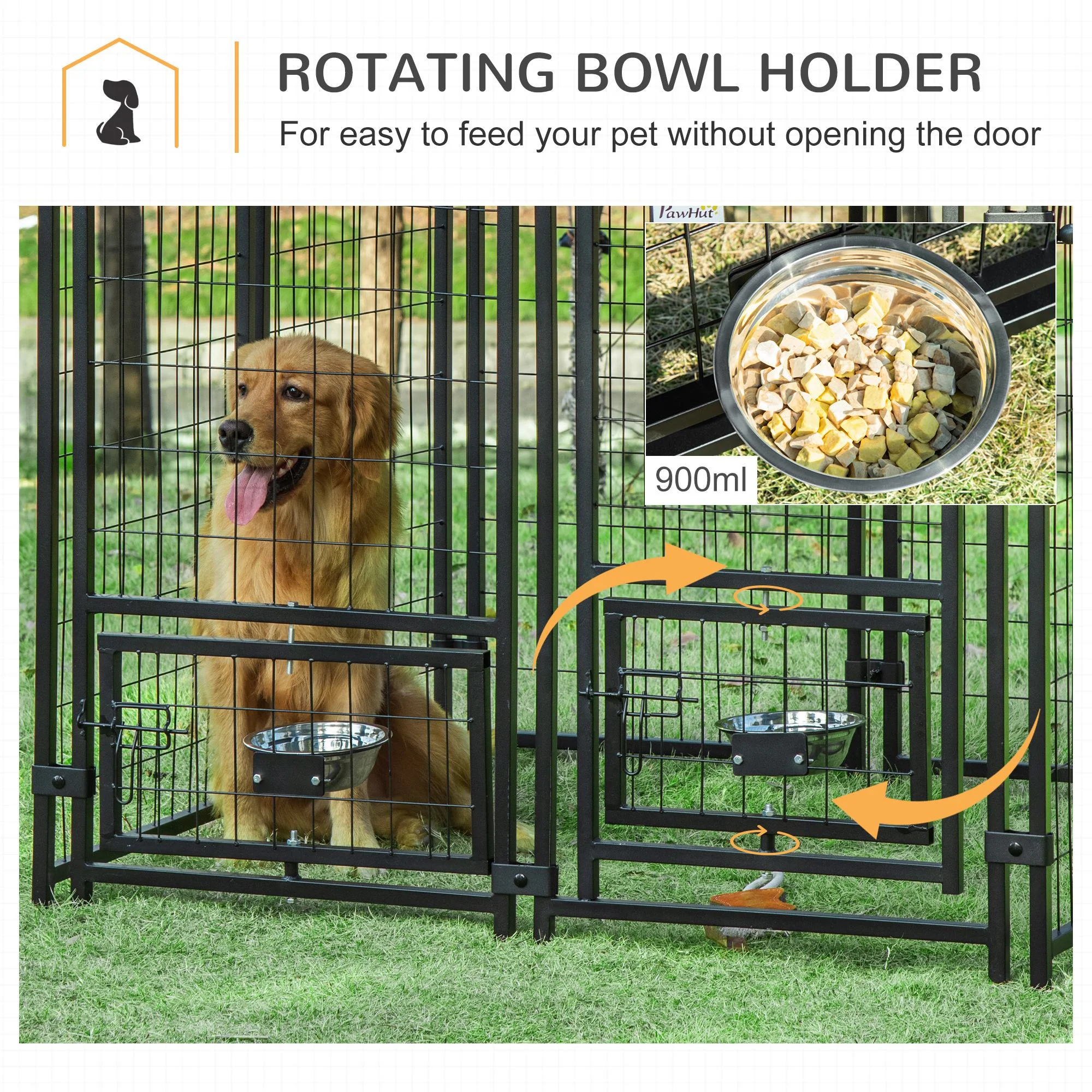 PawHut 5' x 5' x 5' Dog Kennel Outdoor with Rotating Bowl Holders, Walk-in Pet Playpen