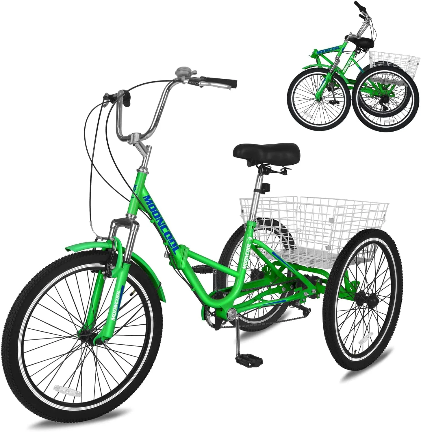 MOONCOOL Adult Folding Tricycle for Adults, 7 Speed 20/24/26 inch 3 Wheels Bikes with Basket, Foldable Tricycle for Adults, Women, Men, Seniors