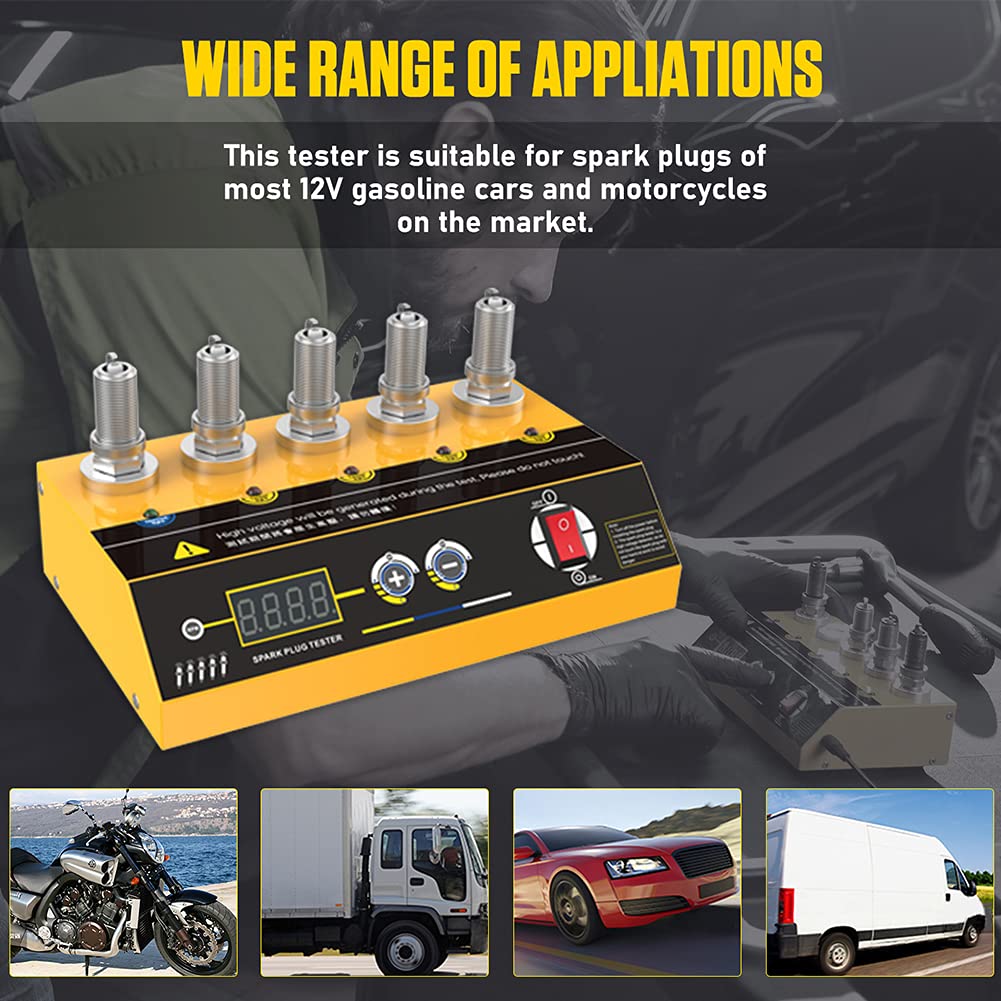 Spark Plug Tester for Car Five-Hole Comparison Test Spark Plug Gap Tool Adjustable Working Frequency 200-9000rpm Spark Tester with Digital Display