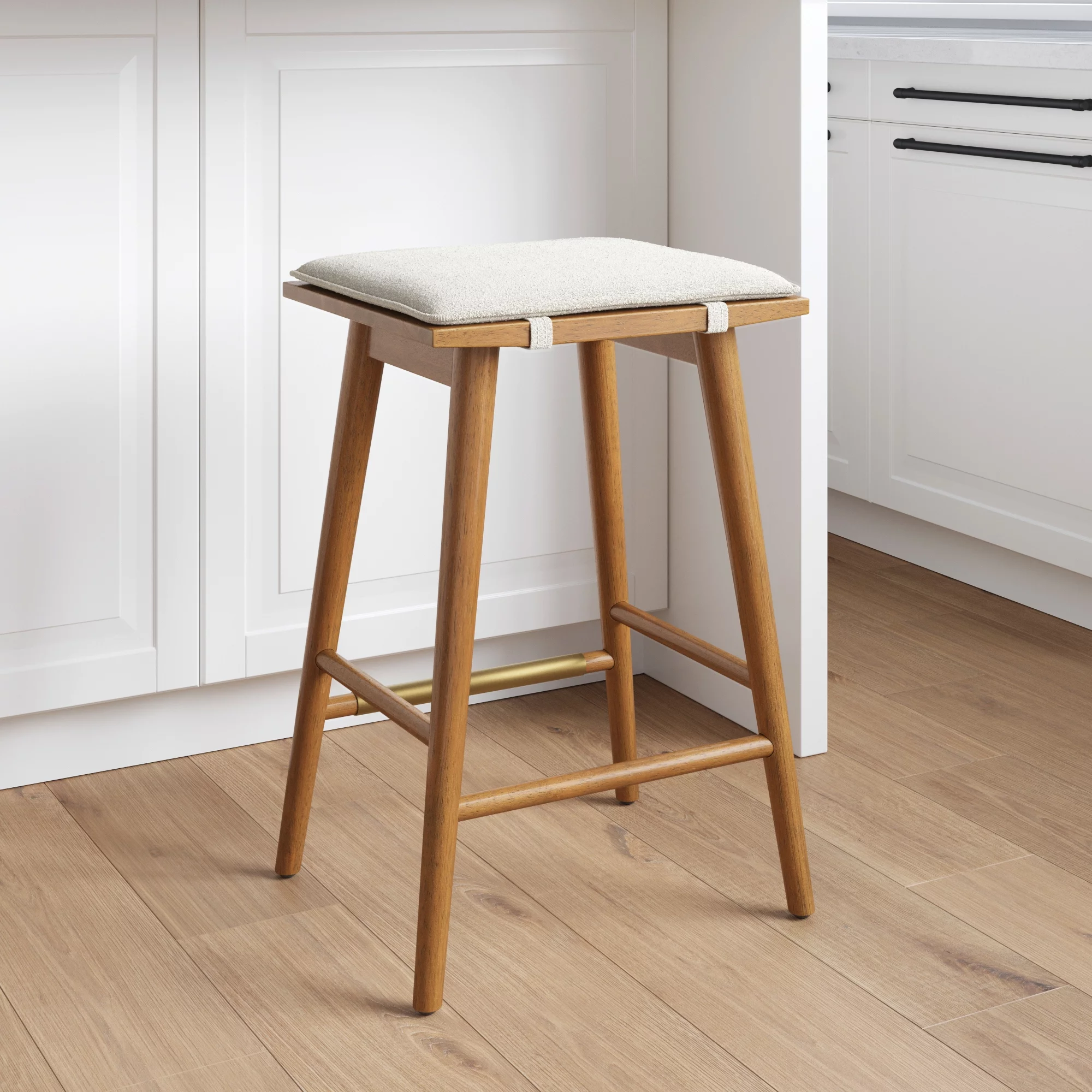 Nathan James Barker Counter Height Solid Wood Barstool with Upholstered Cushion