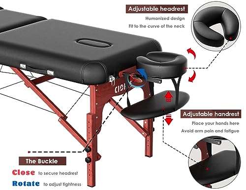 CLORIS 84" Professional Massage Table Portable 2 Folding Lightweight Facial Solon Spa Tattoo Bed Height Adjustable with Carrying Bag & Aluminium Leg