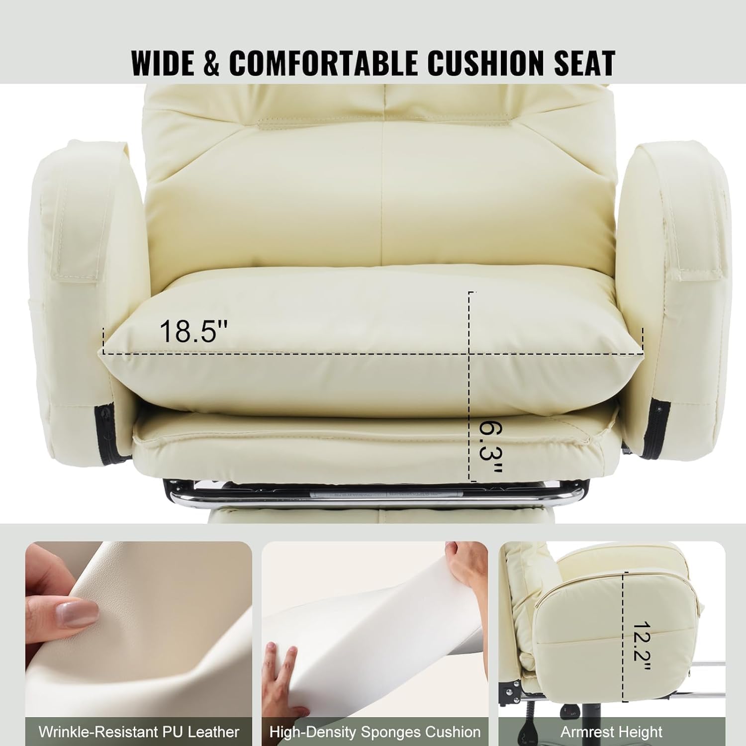 Home Office Chair with Footrest, High-Back PU Leather Computer Desk Chair, Executive Rolling Swivel Chairs with Leg Rest and Double Thick Cushion