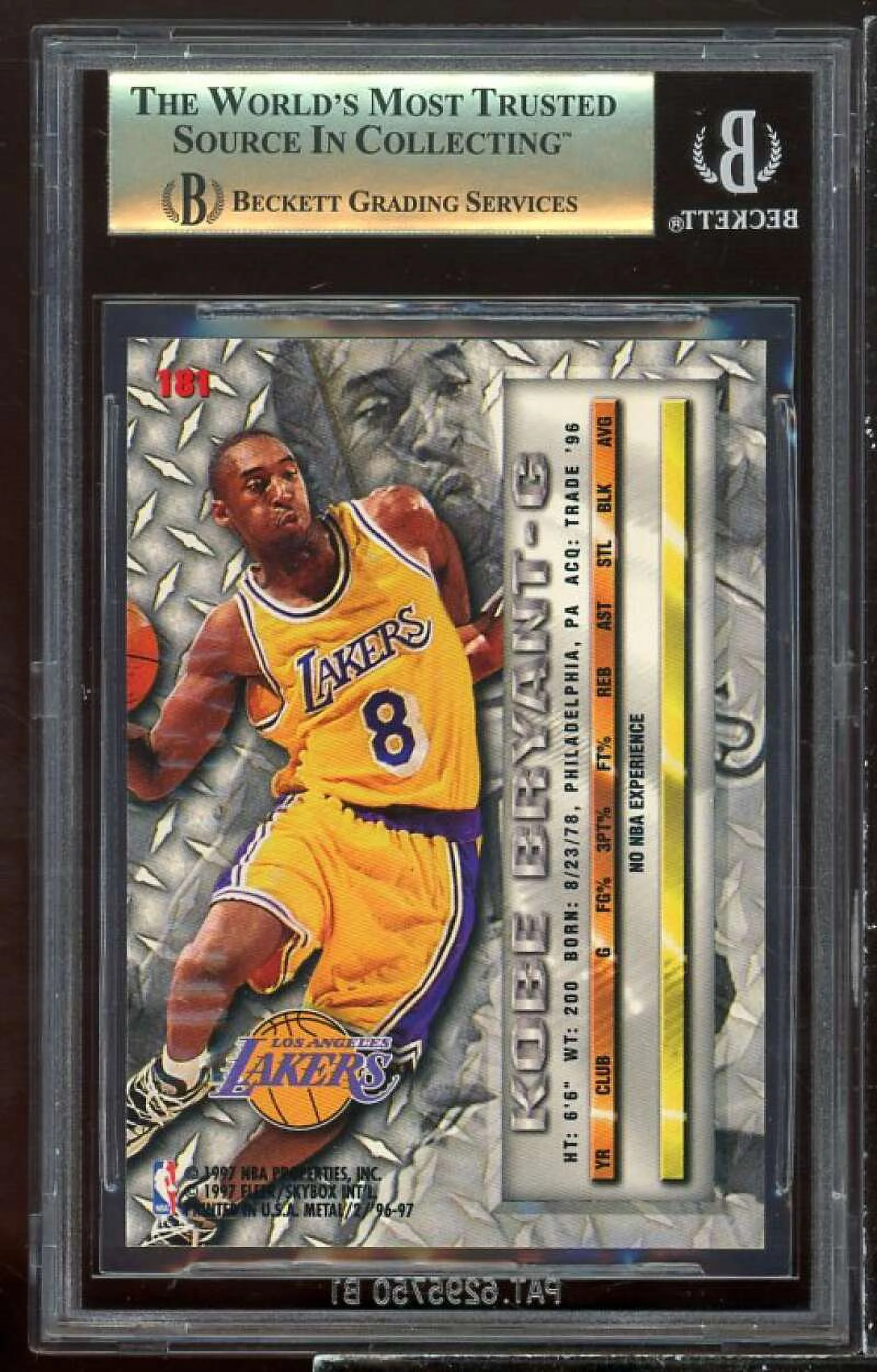 Kobe Bryant Rookie Card 1996-97 Metal #181 BGS 9.5 (9.5 9.5 9.5 10)