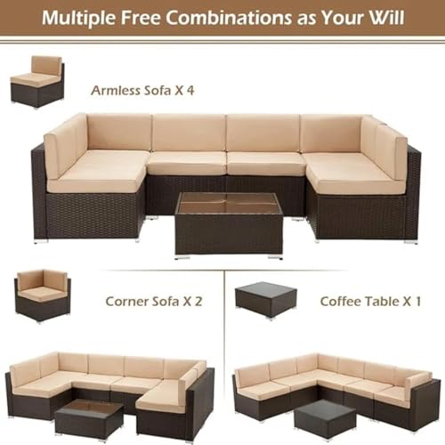U-MAX 7 Piece Outdoor Patio Furniture Set, PE Rattan Outdoor Wicker Sectional Furniture Chair Set with Cushions and Tea Table