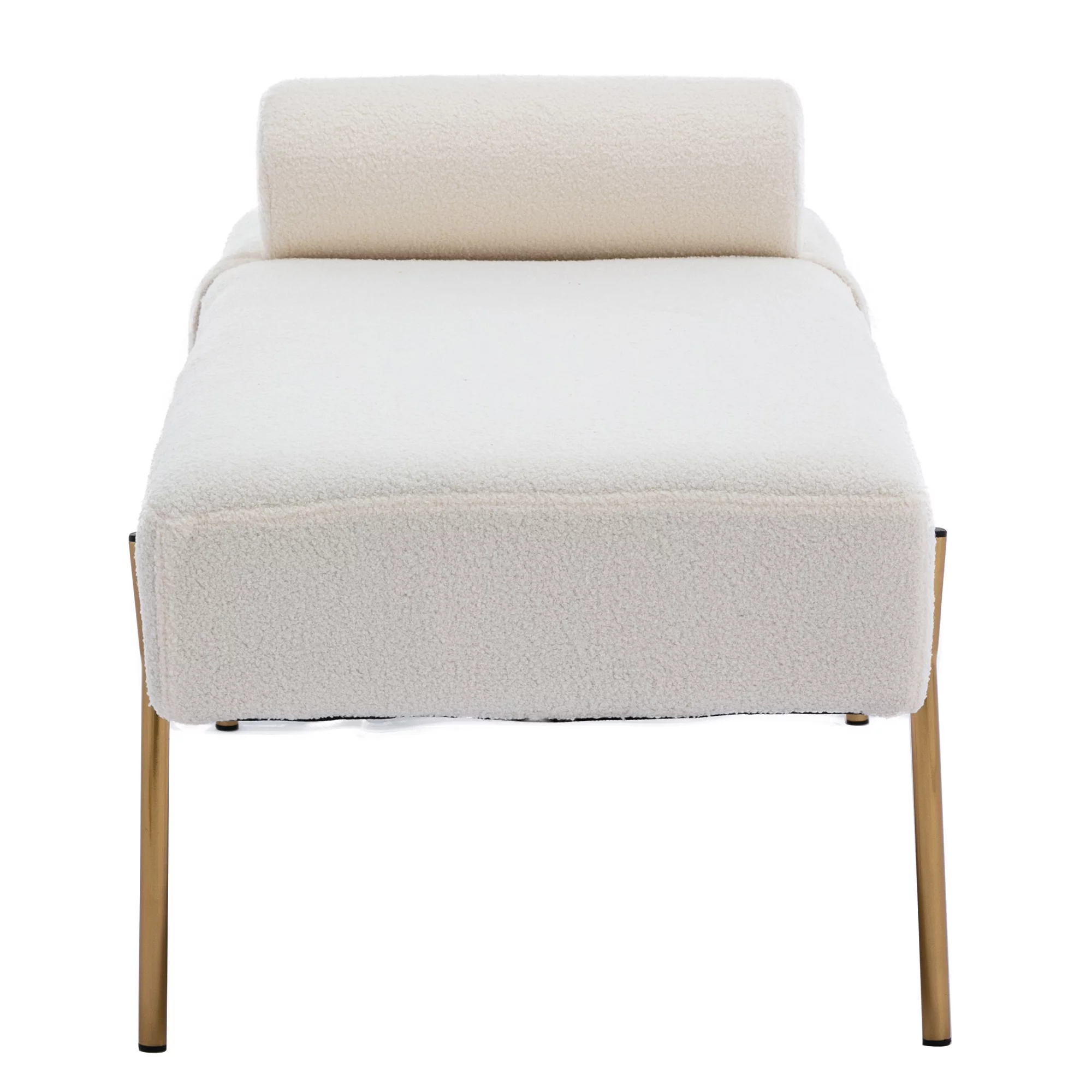 55" White End of Bed Bench, Modern Faux Fur Upholstered Ottoman Bench Seat with Gold Legs