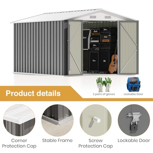 Patiowell 5x3 FT Outdoor Storage Shed, Tool Shed with Sloping Roof and Lockable Door, Metal Shed for Backyard Garden Patio Lawn, Brown