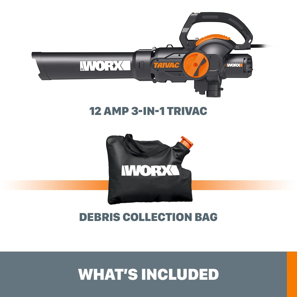 Worx WG512 3 in 1 Trivac 2 Speed Corded Electric Leaf Blower Mulcher Yard Vacuum