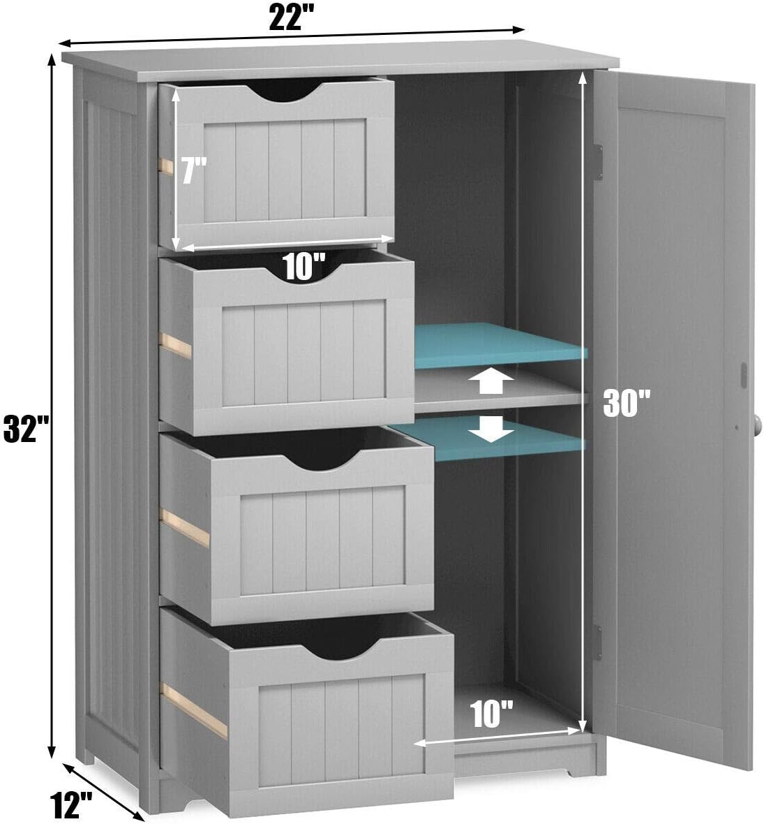 Elegant Design Multifunction Freestanding Bathroom Floor Cupboard Cabinet Storage Organize with 4 Drawer Adjustable Sturdy Durable for Toilet