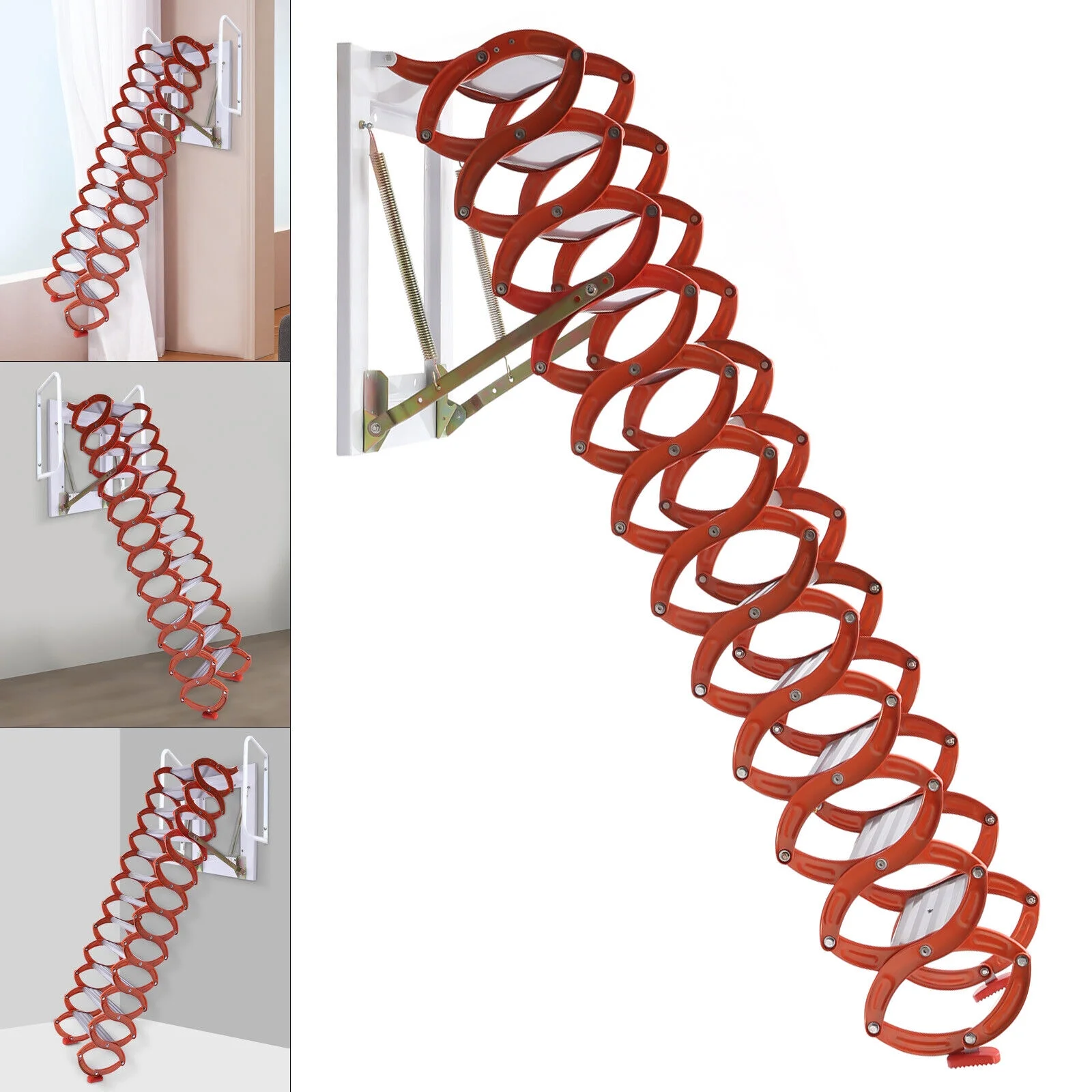 TFCFL Attic Ladder Loft Stairs Steps Ladder Folding Pull Down Stairs Height 12.5 ft