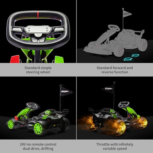 24V Electric Drift Kart for Kids, Ride Car with Adjustable Seat & 8.5MPH Speed, EVA Silent Wheels, Parent-Safety Certified Ride-On Toy