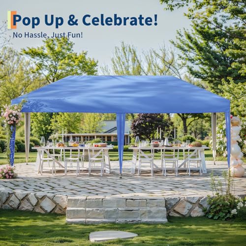 10x20 Pop Up Canopy - Easy Up Camping Tent with One Roller Bag, 3 Adjustable Height, 4 Weight Bags for Deck, Garden, Sports, Beach, Party - White