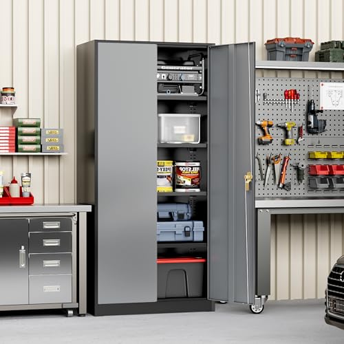 Greenvelly Metal Storage Cabinet, 72" Black Locking Storage Cabinets with Doors and 4 Shelves, Metal Cabinet for Garage Home Office, Classroom
