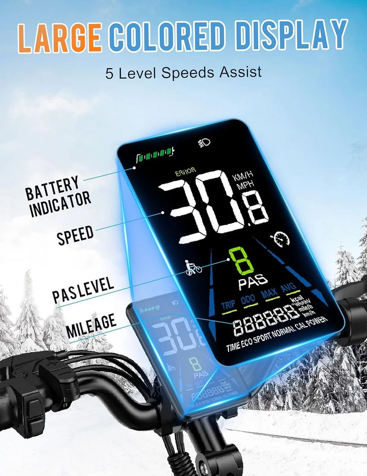 TESWAY S7 Fat Tire Electric Bike, 48V 20AH Long Range E Bike For Adults,【Advanced Adjustable Stem】26 X4.0" Snow Beach Mountain Electric Cruiser Bike