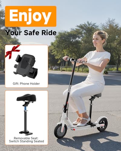 Electric Scooter with Seat, Adults Electric Scooter, Up to 16 Mph, 8.5'' Tire, 350W Motor, E-Scooter with Double Braking Systems for Adults and Teens