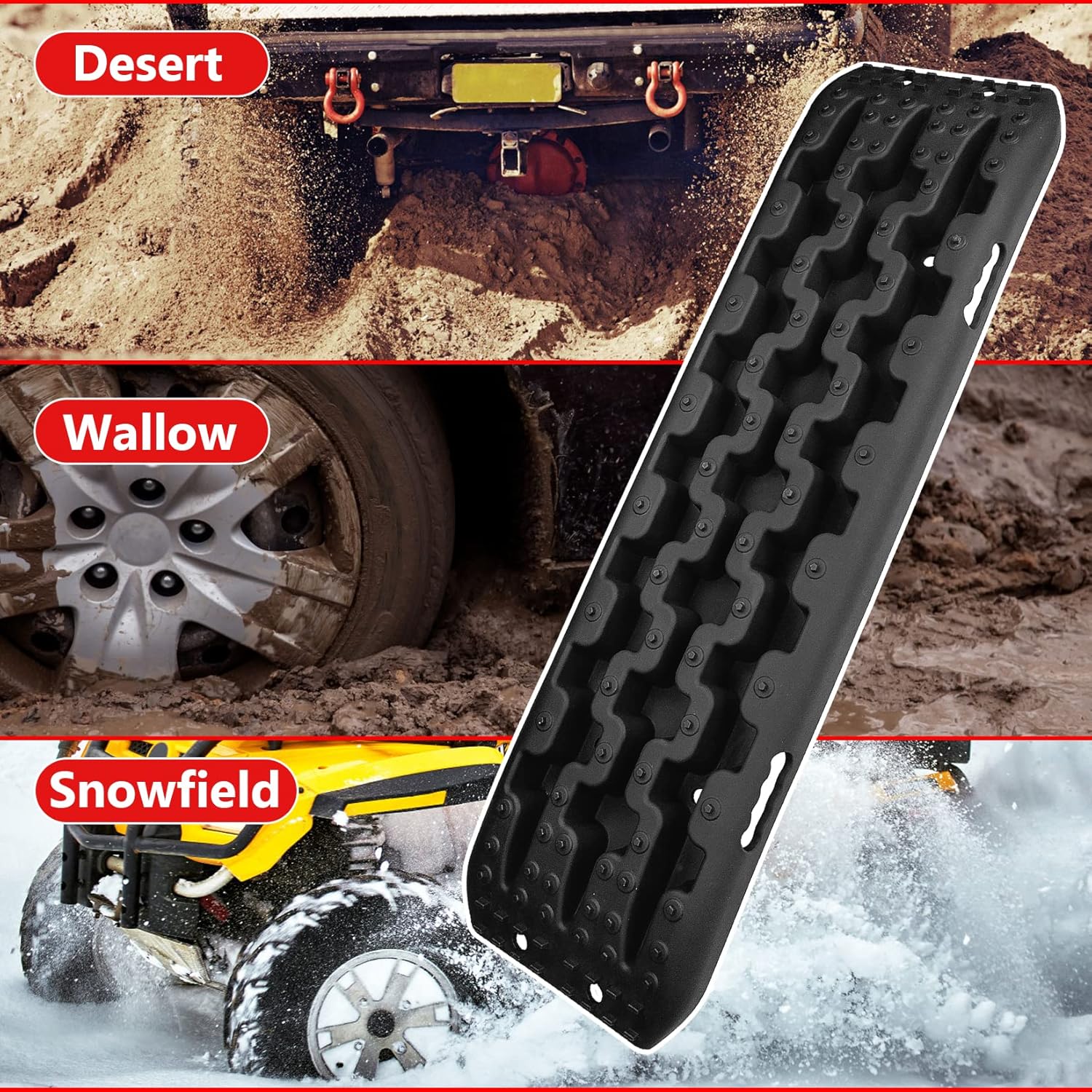 VIGAL Recovery Traction Boards Off-Road Truck, Cars, Sand, Snow, Mud,4X4 Recovery Traction Mats for Tire Traction Track Tool & Vehicle Pack of 2