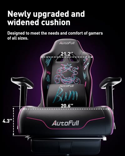 AutoFull C3 Gaming Chair, Racing Style Gaming Chair with Velvet Material Ergonomic Lumbar Support,Adjustable High Back PU Leather PC Chair,Black