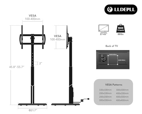 Floor Mobile TV Stand with Power Outlet, Rolling TV Cart for 27-65 Inch OLED LED Monitors, 6 Levels of Height Adjustment
