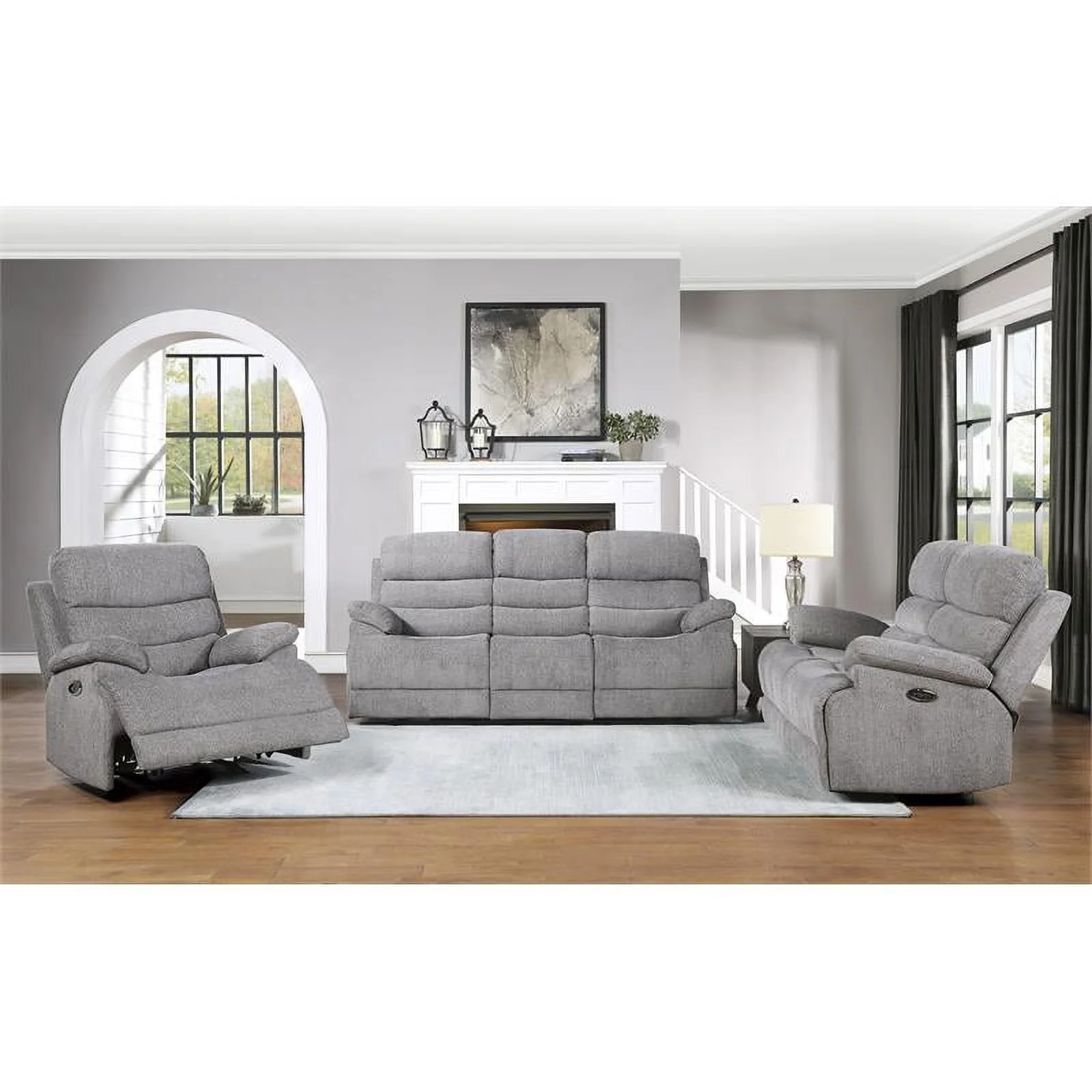 Lexicon Sherbrook Power Headrest Double Reclining Sofa with USB Port in Gray