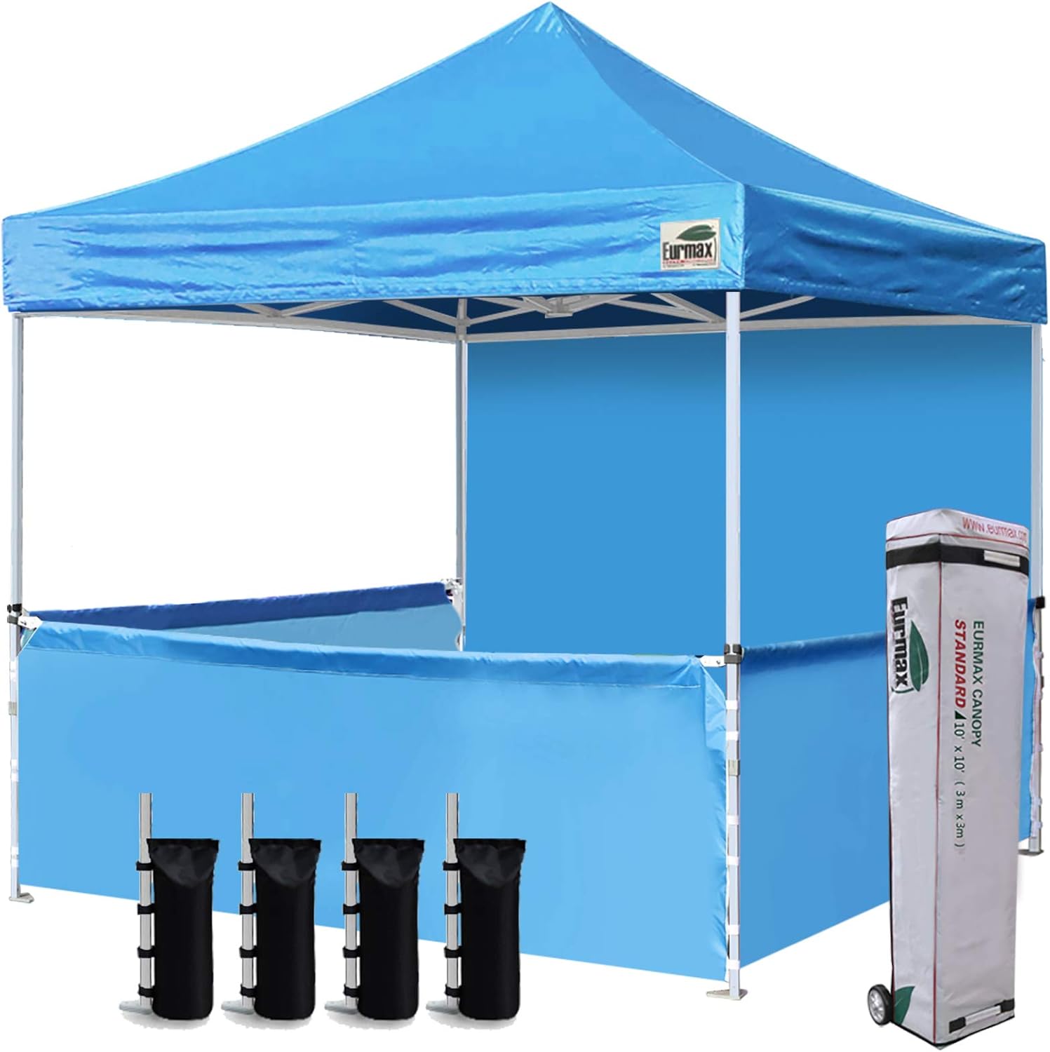 Eurmax USA 10'x10' Ez Pop-up Booth Canopy Tent Commercial Instant Canopies with 1 Full Sidewall & 3 Half Walls and Roller Bag