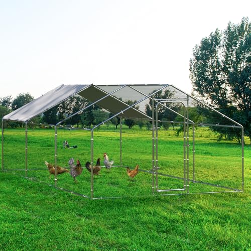 BOSSIN Metal Chicken Coop with Waterproof Cover, Poultry Cage Spire Shaped Coop, Walk-in and Heavy Duty Design