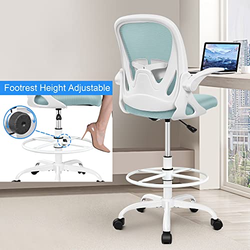 Primy Drafting Chair Tall Office Chair with Flip-up Armrests Executive Ergonomic Computer Standing Desk Chair with Lumbar Support and Adjustable