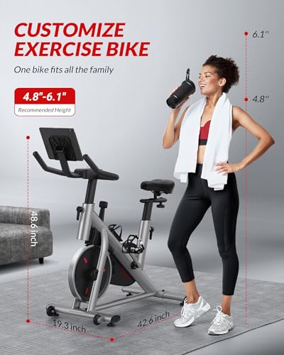 Exercise Bike, UTRYUP Stationary Bike for Home, Brake Pad Indoor Cycling Bike with Thickened Steel Tube, Silent Belt Drive, Heavy Flywheel