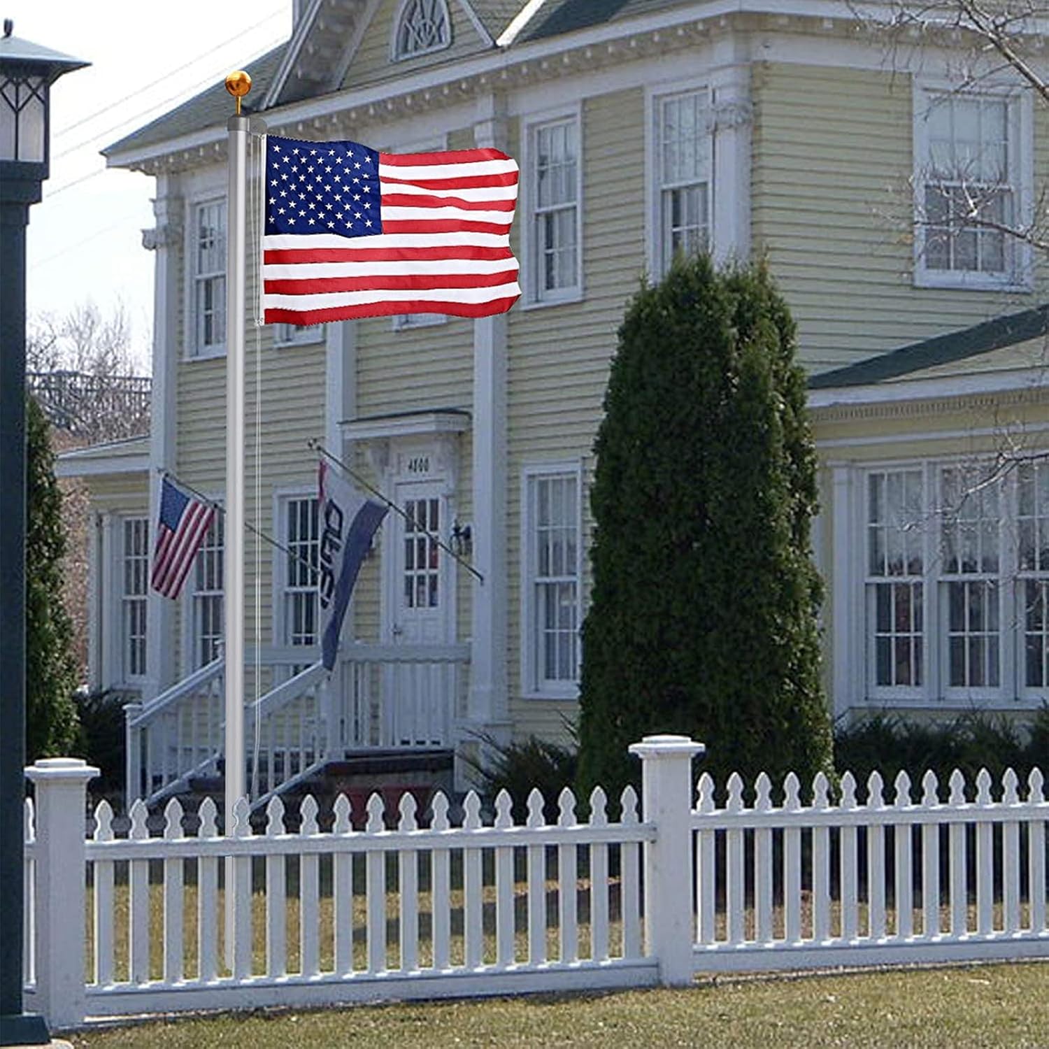 Klvied 20FT Sectional Flag Poles, Heavy Duty Aluminum Flag Pole Kit, Hardware Outdoor Garden Adjustable Pole with 3x5 American Flag and Golden Ball