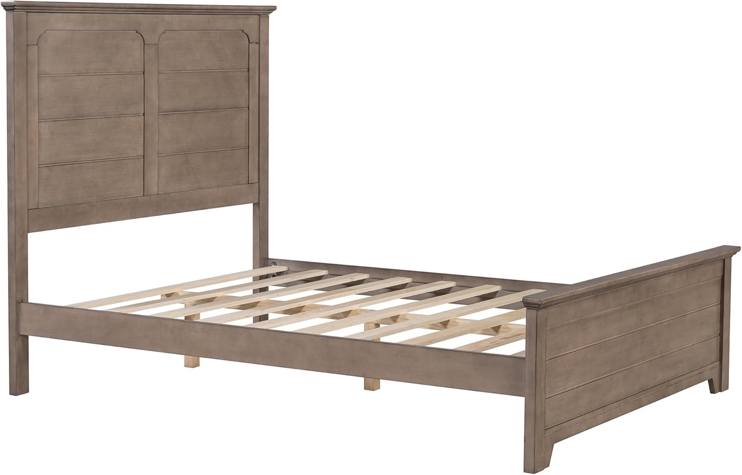 Farmhouse Style Full Size Platform Bed with Panel Design High Headboard and Footboard,Wood Bed Frame with Wood Slats Support,No Box Spring Needed