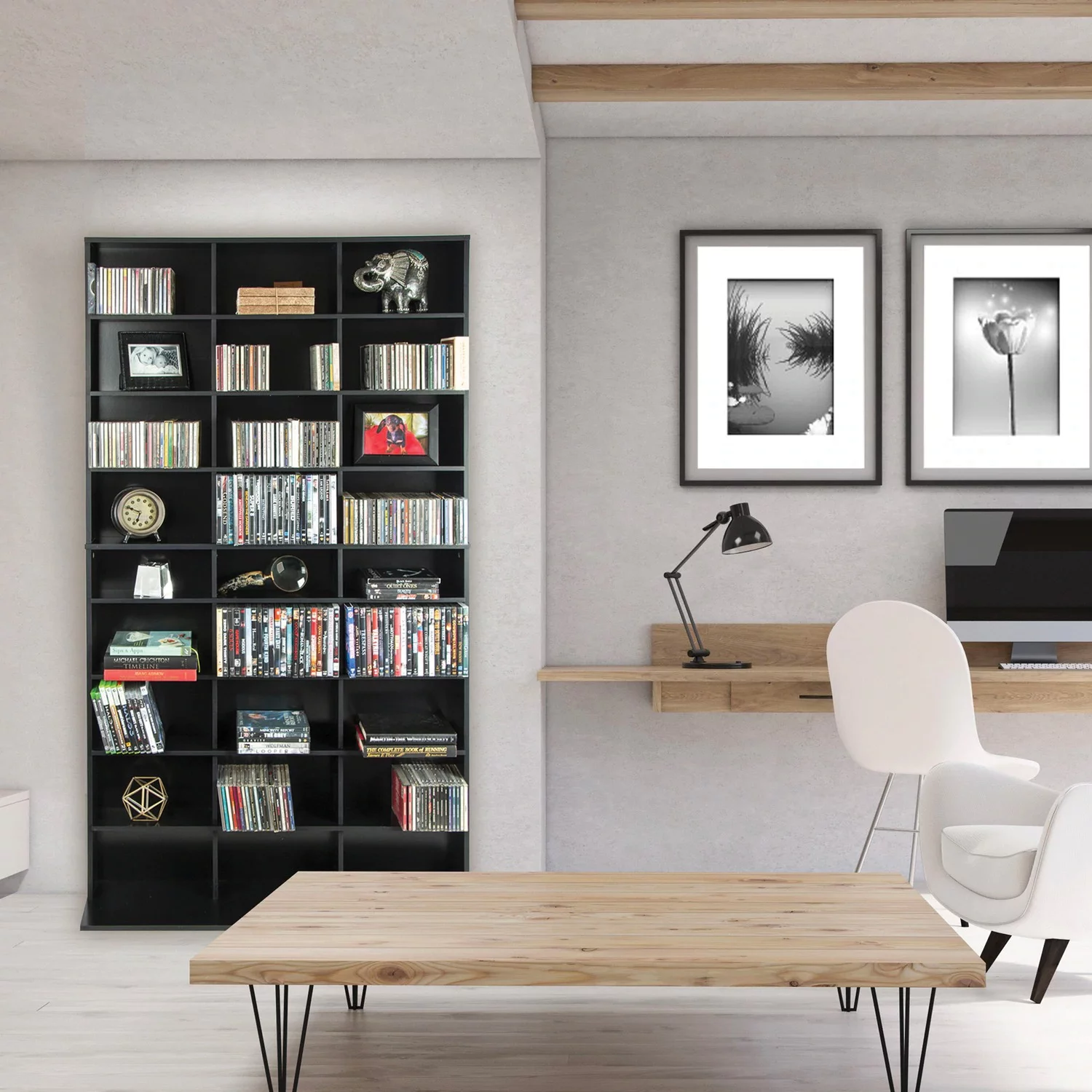 Atlantic 40"x71" Elite XL 9-Shelf Wood Media Storage Shelf Bookcase, Fixed Shelves, Solid Black