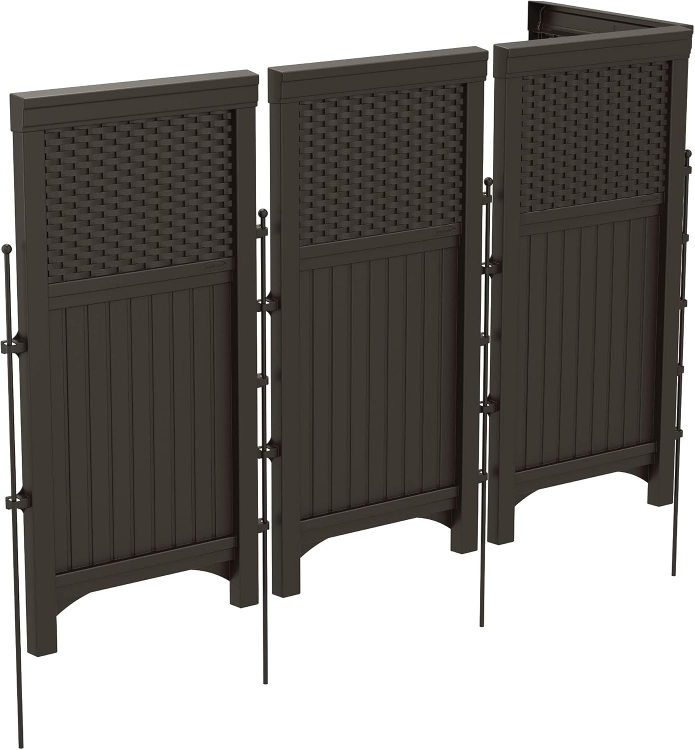 Suncast 4 Freestanding Wicker Resin Reversible Outdoor Panel Screen Enclosure, Brown