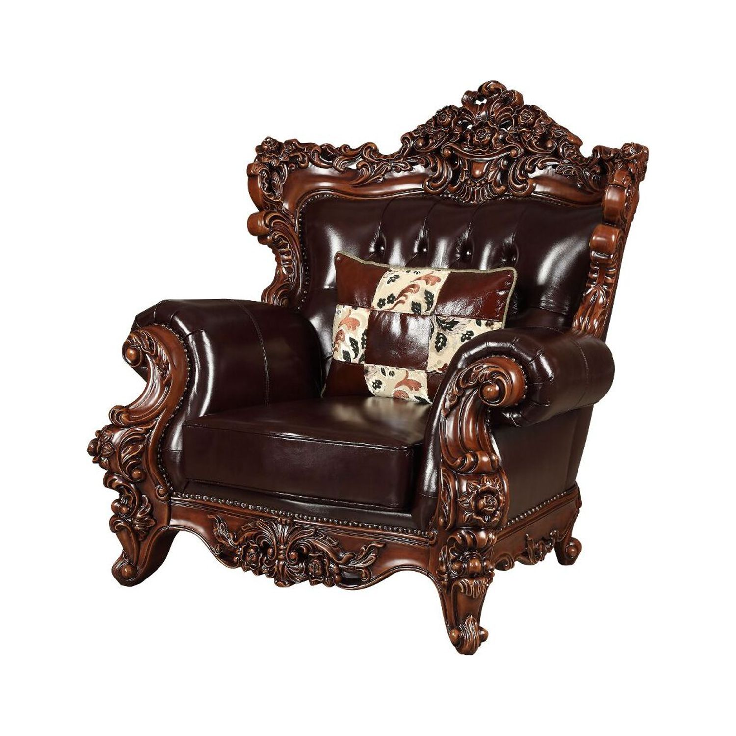 ACME 53072 2 Piece Forsythia Chair with 1 Pillow - Espresso Top Grain Leather Match & Walnut