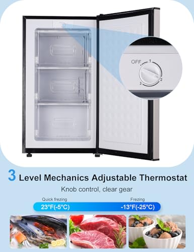Upright Freezer, 3.2 Cu Ft Mini Small Deep Freezer for 1-2 People, Portable Compact Freezer with 3 Plastic Baffles, 4D Cooling & 40dB Ultra-Quiet