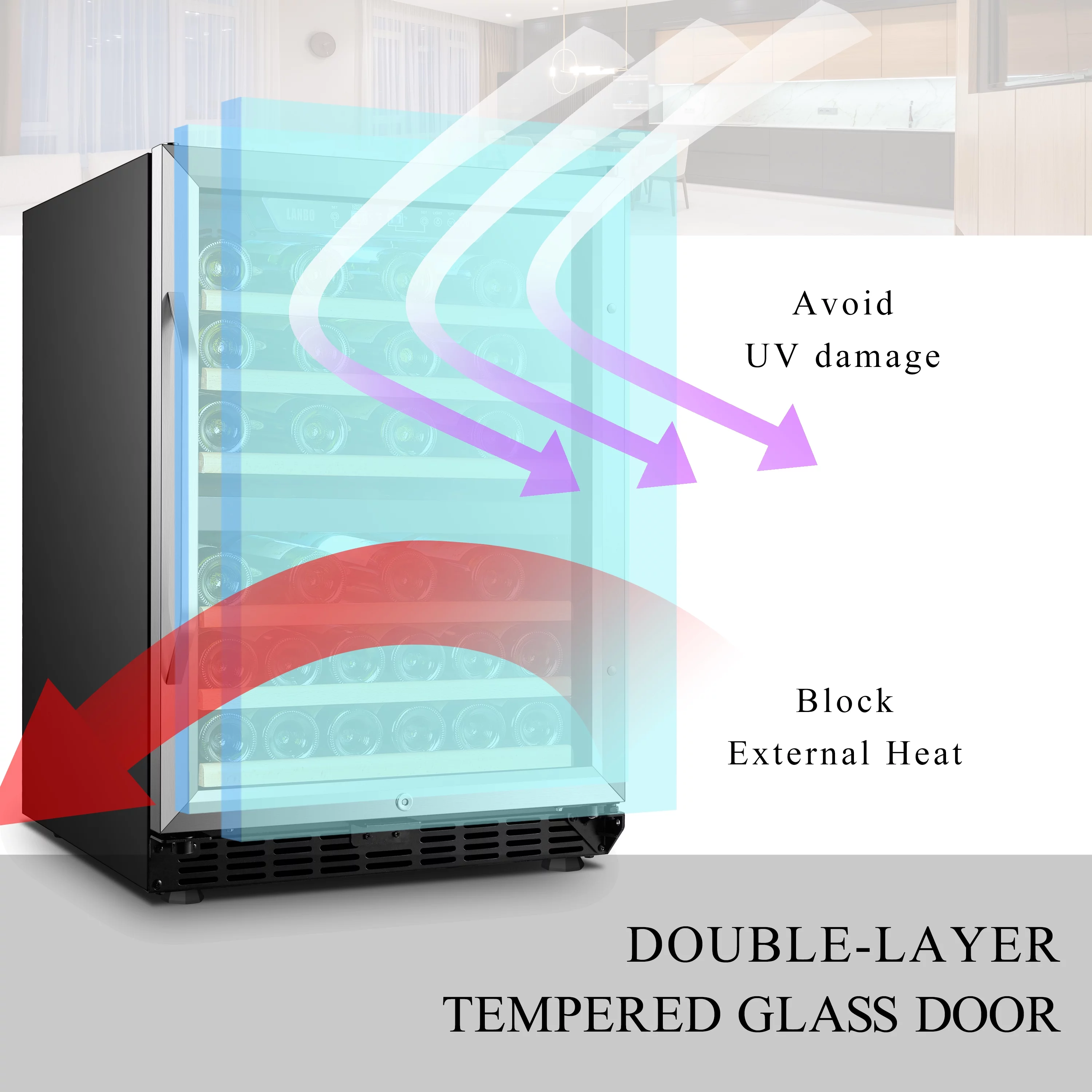 Lanbo 24 inch Width 44 Bottle Built-in Compressor Dual Zone Wine Cooler