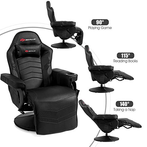 Goplus Massage Gaming Chair, Racing Style Gaming Recliner w/Adjustable Backrest and Footrest