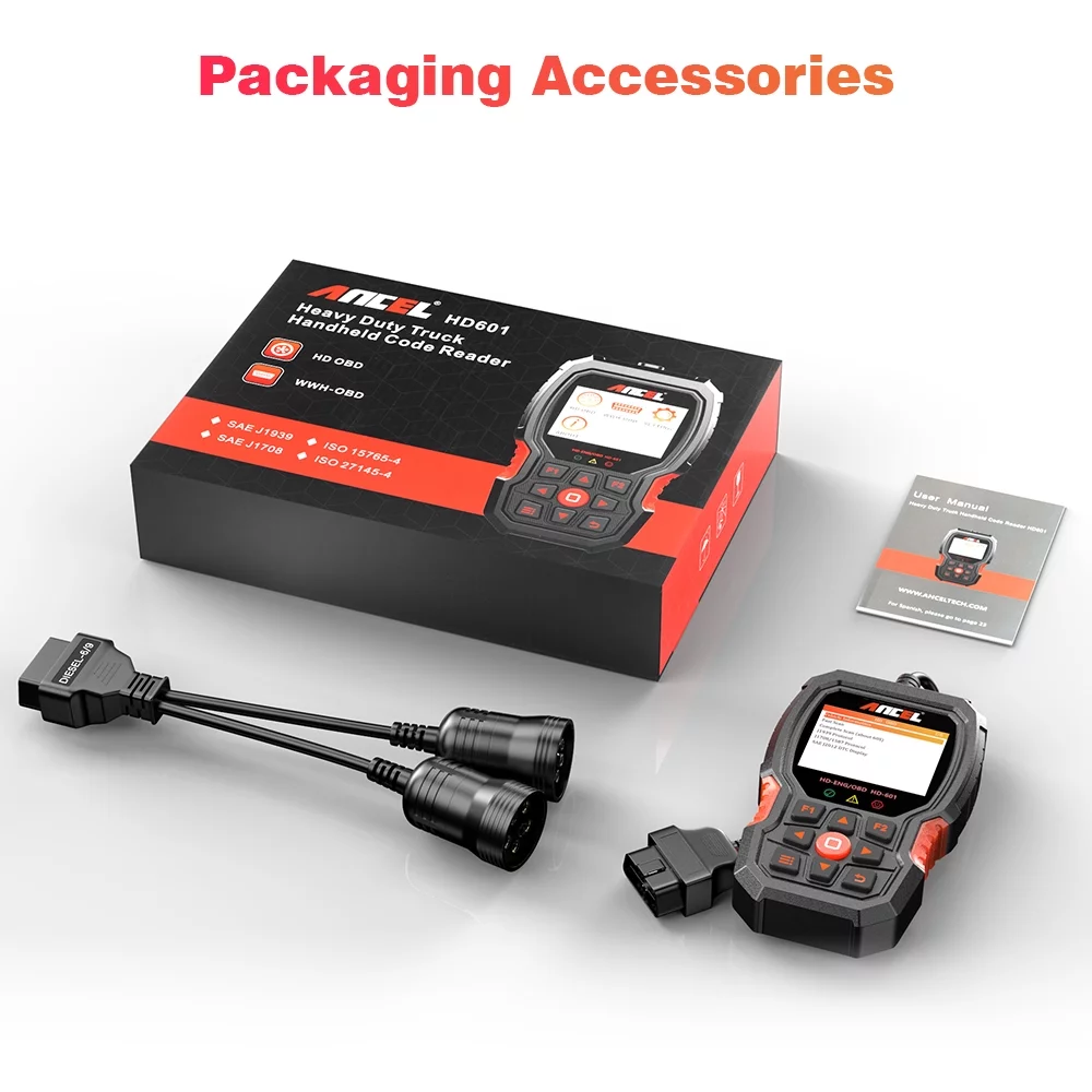 Ancel HD601 Heavy Truck Scanner All System Diesel Truck Diagnostic Scan Tool OBD2 Scanner Code Reader for Diesel Heavy Trucks & Cars 2 in 1 Code