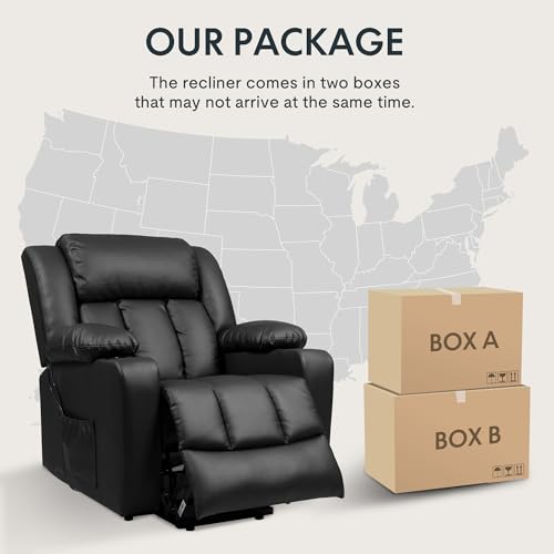 FLEXISPOT XL31 Power Lift Recliner Chair for Elderly, Electric Lift Chair with Massage & Heat, PU Leather Reclining Sofa w/Cup Holders